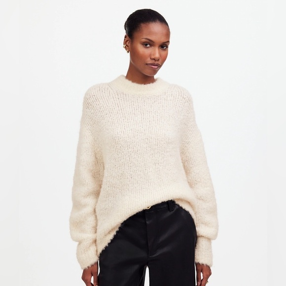 Madewell Sweaters - NWT Madewell Wool-Alpaca Blend Bouclé-Knit Oversized Sweater Alabaster SZ medium
